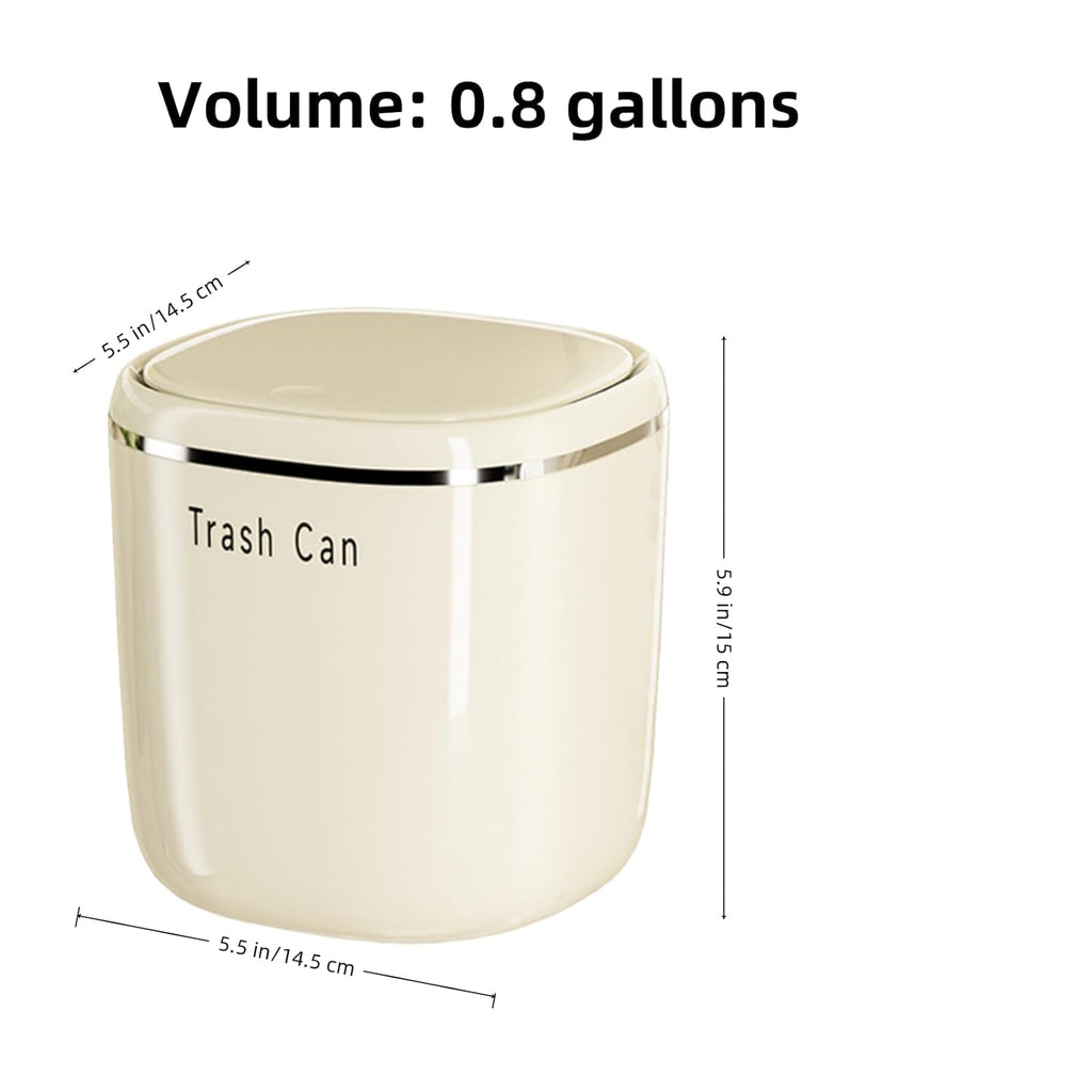 0.8 Gallon Desktop Mini Trash Can with Push-Open Lid, Small Waste Baskets Includes 50 Free Bags