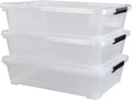 3-Pack Plastic Under Bed Storage Box Container, 40 Quart Clear Stackable Storage Box Wheeled