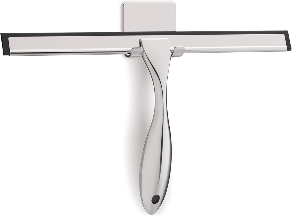 All-Purpose Stainless Steel Shower Squeegee for Glass Doors with Adhesive Hooks, Squeegee for