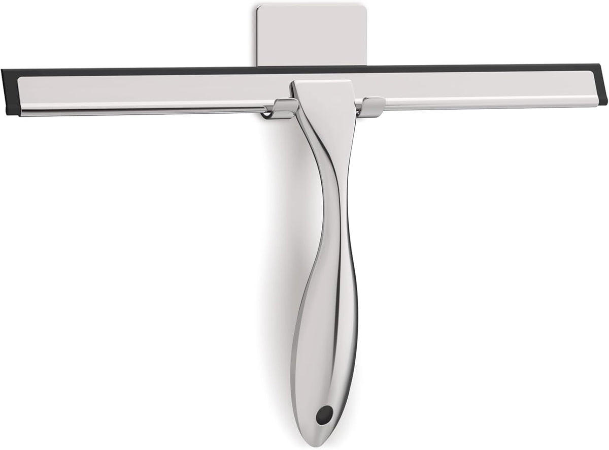 All-Purpose Stainless Steel Shower Squeegee for Glass Doors with Adhesive Hooks, Squeegee for