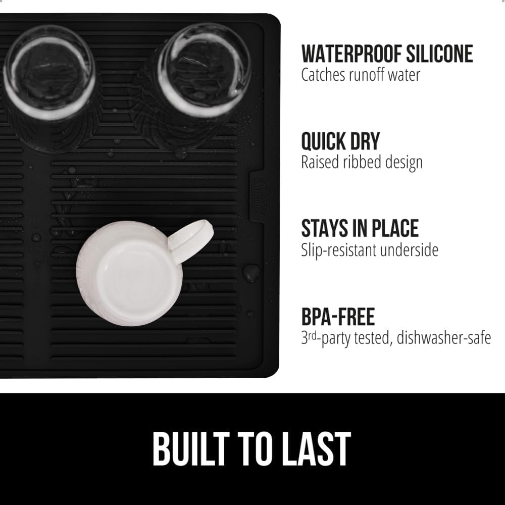 GORILLA GRIP 100% BPA-Free Patented Silicone Dish Drying Mat for Kitchen Counter, 18x16 Inch, Water