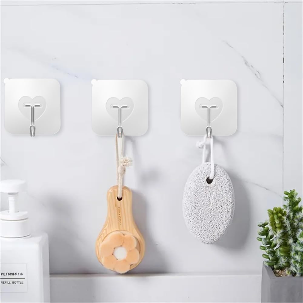 DGYB 40 Pcs Clear Adhesive Hooks for Hanging 22lb Self Adhesive Wall Hooks Heavy Duty Waterproof