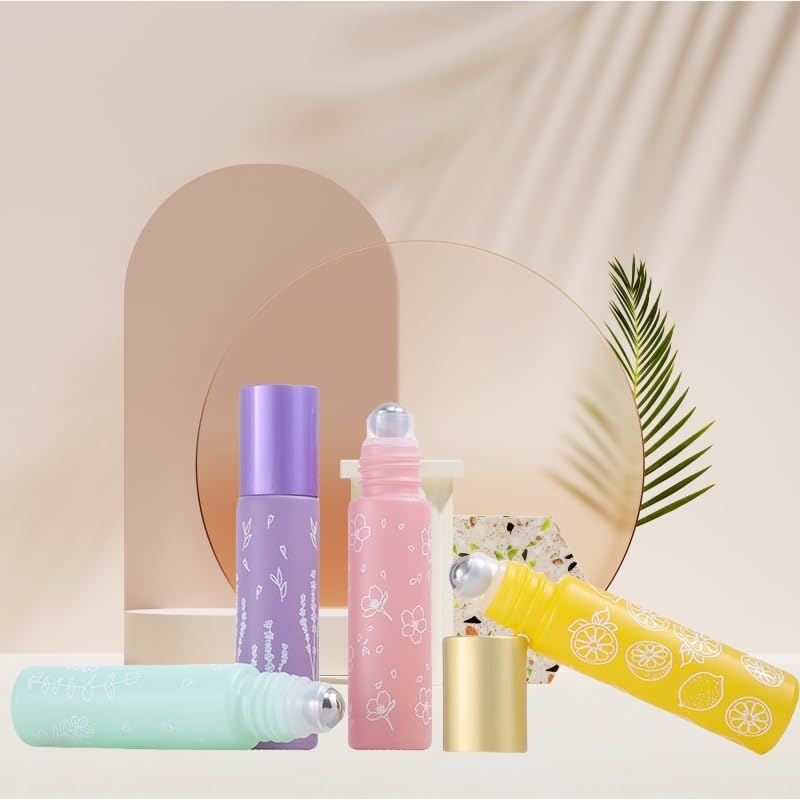 10 Pcs Purple Glass Essential Oil Roller Bottles, 10ml Refillable Roll-on Bottles with Stainless