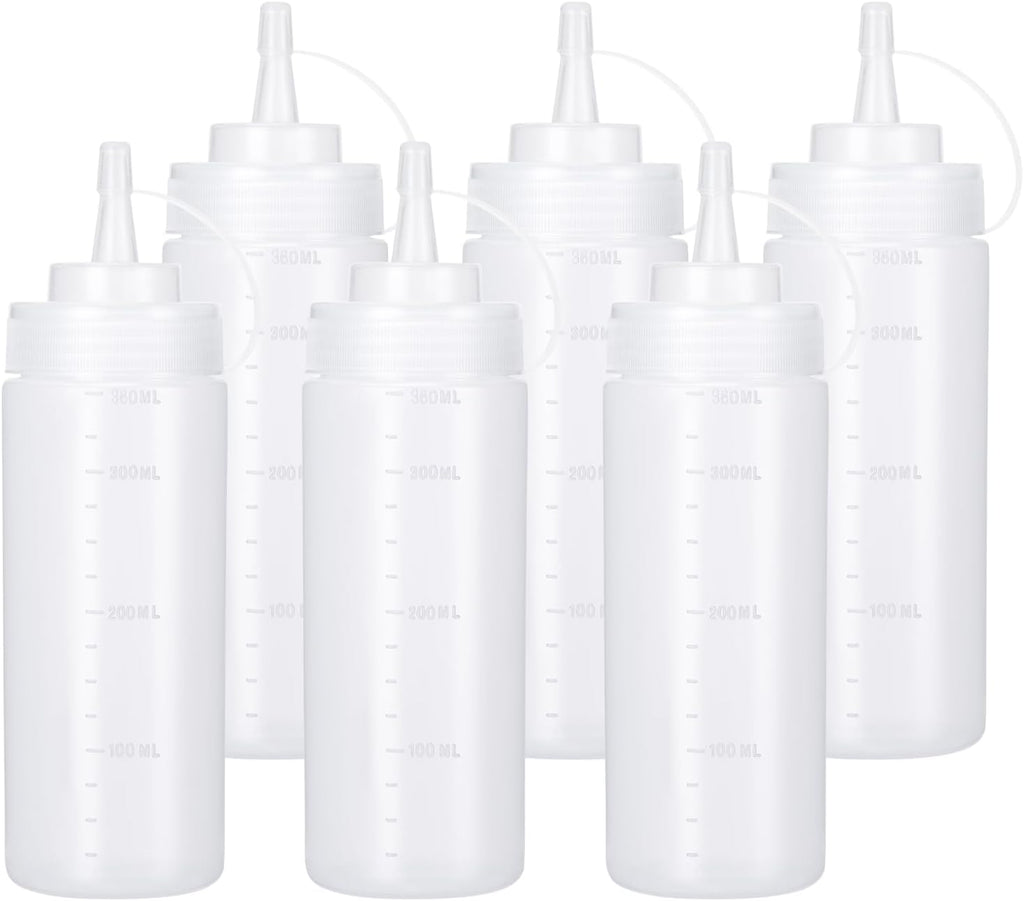 Condiment Squeeze Bottles Ketchup Dispenser, 6 Pack 12oz Squeeze Bottles for Liquids, Plastic Sauce