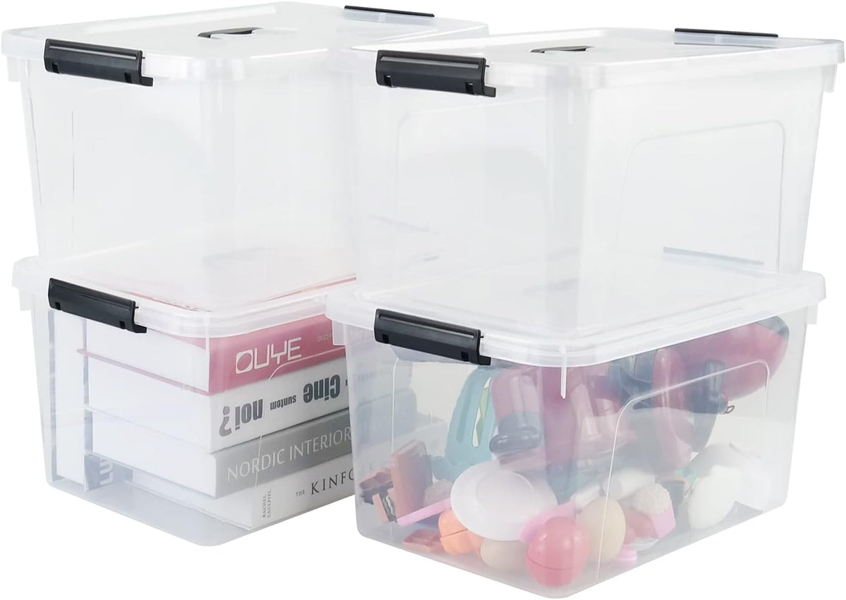 17.5 L Clear Plastic Storage Box, 4-Pack Latch Storage Bin