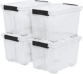 Zopnny 30 Quart Plastic Stacker Box, Large Storage Bin Container with Latching Lids and Wheels for