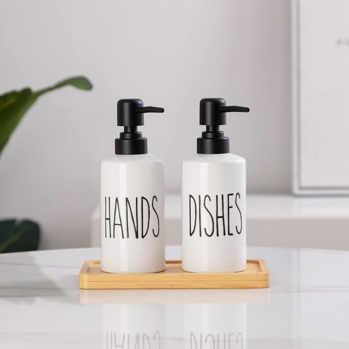 FE Hand Soap Dispenser, 10oz Ceramic Soap Dispenser for Bathroom with Plastic Pump(Hands)