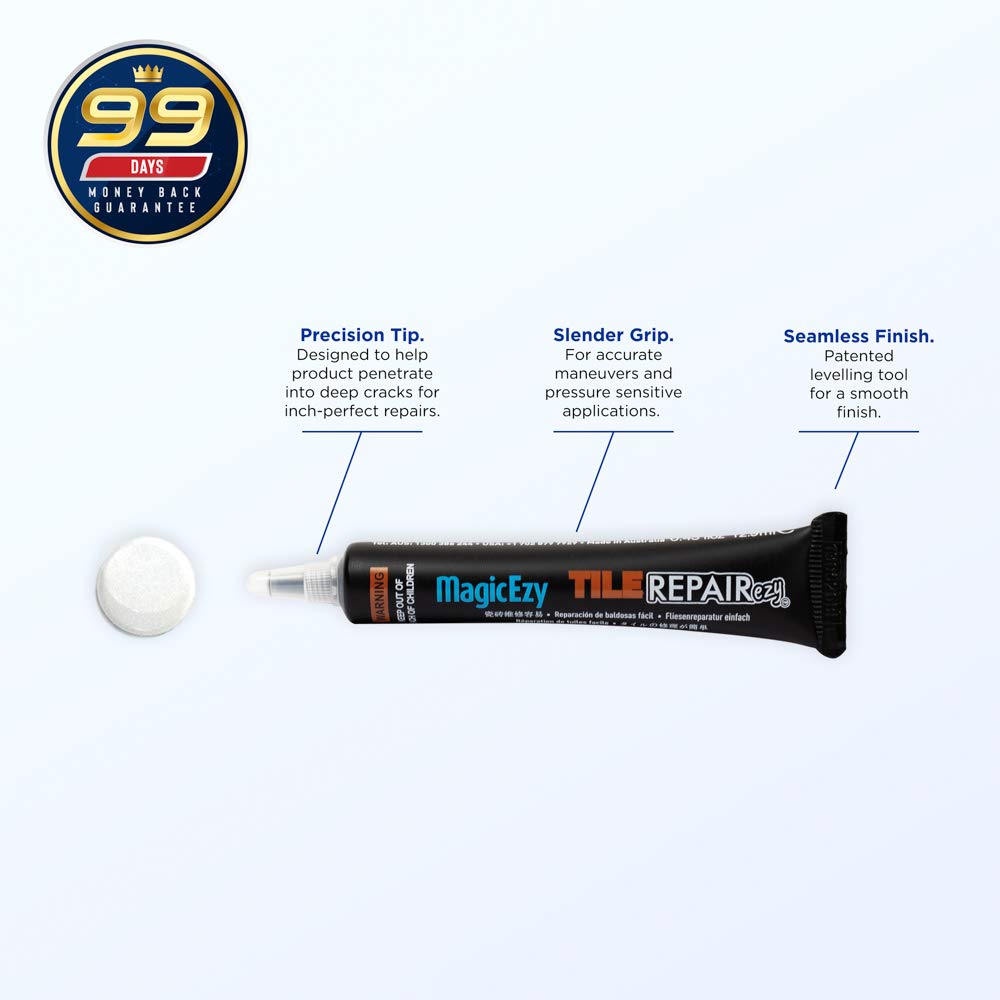 MagicEzy Tile Repairezy (Metallic White) -Fix Chipped Tiles Fast - Thick Ceramic Repair Filler