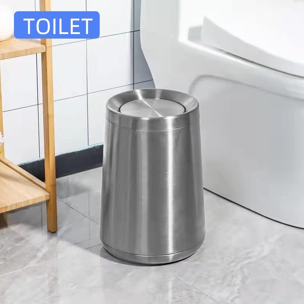 Household Swing Bathroom Trash Can，Brushed Stainless Steel，10 L/3 Gallen，Garbage Can with Flipping