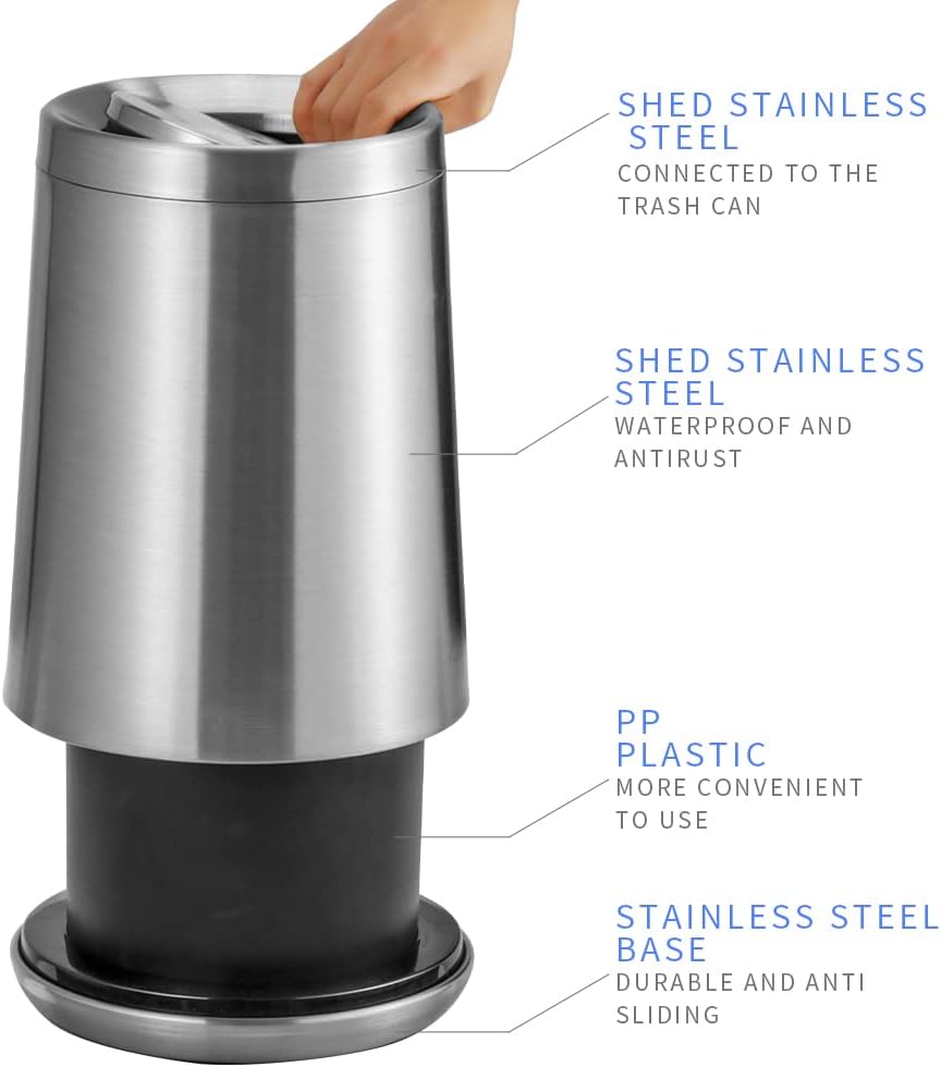 Household Swing Bathroom Trash Can，Brushed Stainless Steel，10 L/3 Gallen，Garbage Can with Flipping