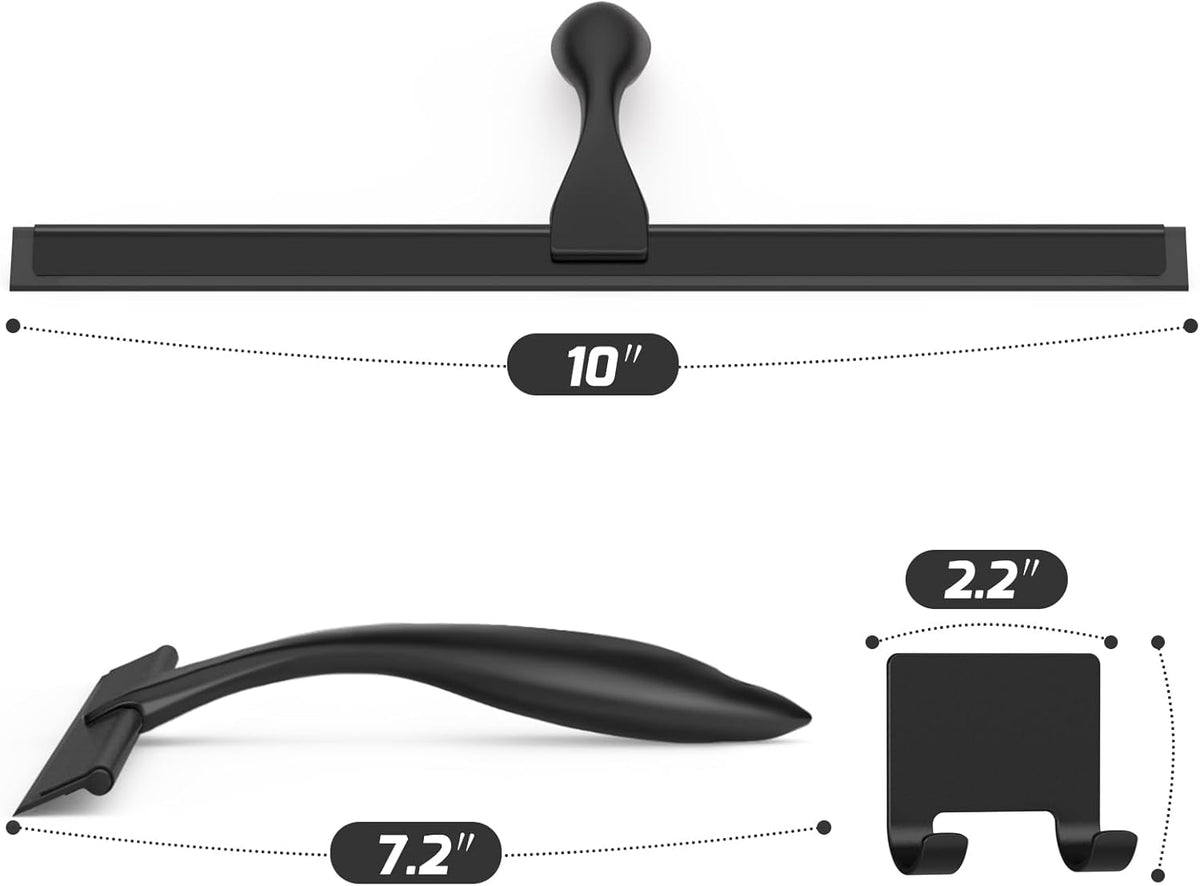 All-Purpose Stainless Steel Shower Squeegee for Glass Doors with Adhesive Hooks, Squeegee for