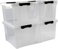 Ggbin 34 Quart Clear Lidded Storage Container Tote, Plastic Storage Box Bin with Black Latch, 4