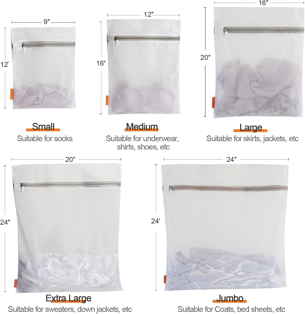 Polecasa 3Pcs 12 x 16 Inches Extra Durable Fine Mesh Laundry Bags with Sturdy Zipper for Delicates