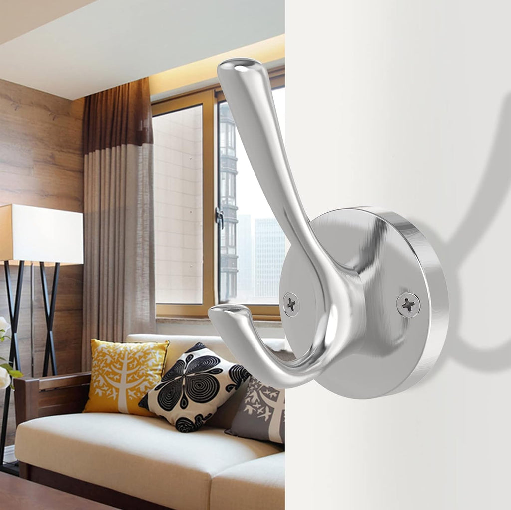 Brushed Nickel Wall Hooks, 6 Pack Coat Robe Hook Heavy Duty Metal Double Bath Hook Wall Mounted