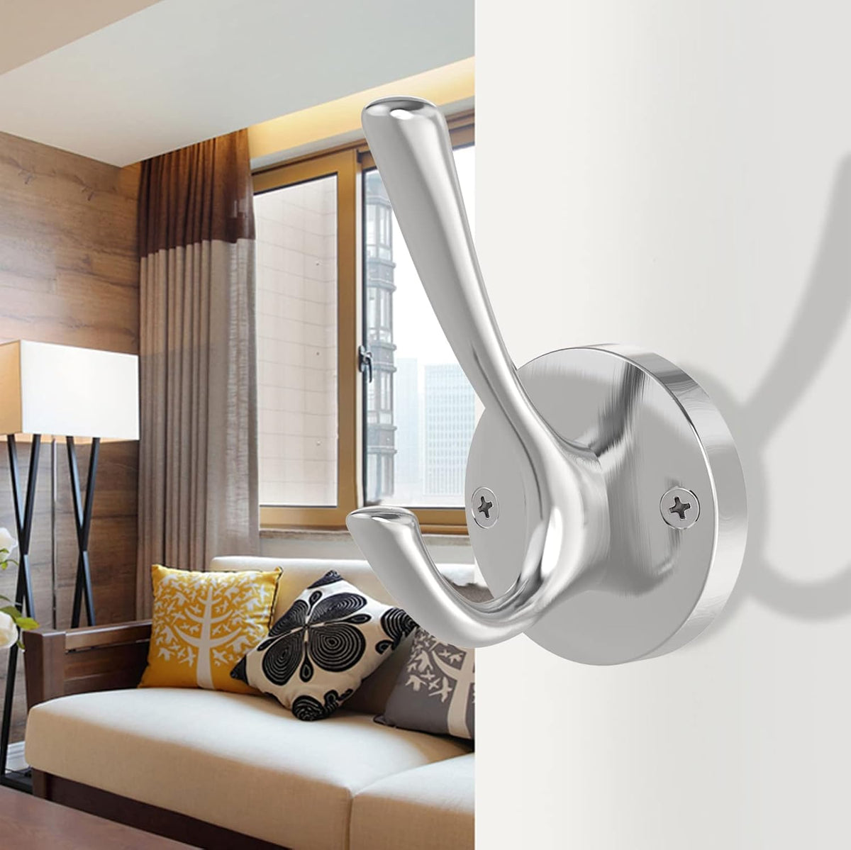 Brushed Nickel Wall Hooks, 4 Pack Heavy Duty Coat Towel Hook Metal Double Hook Wall Mounted