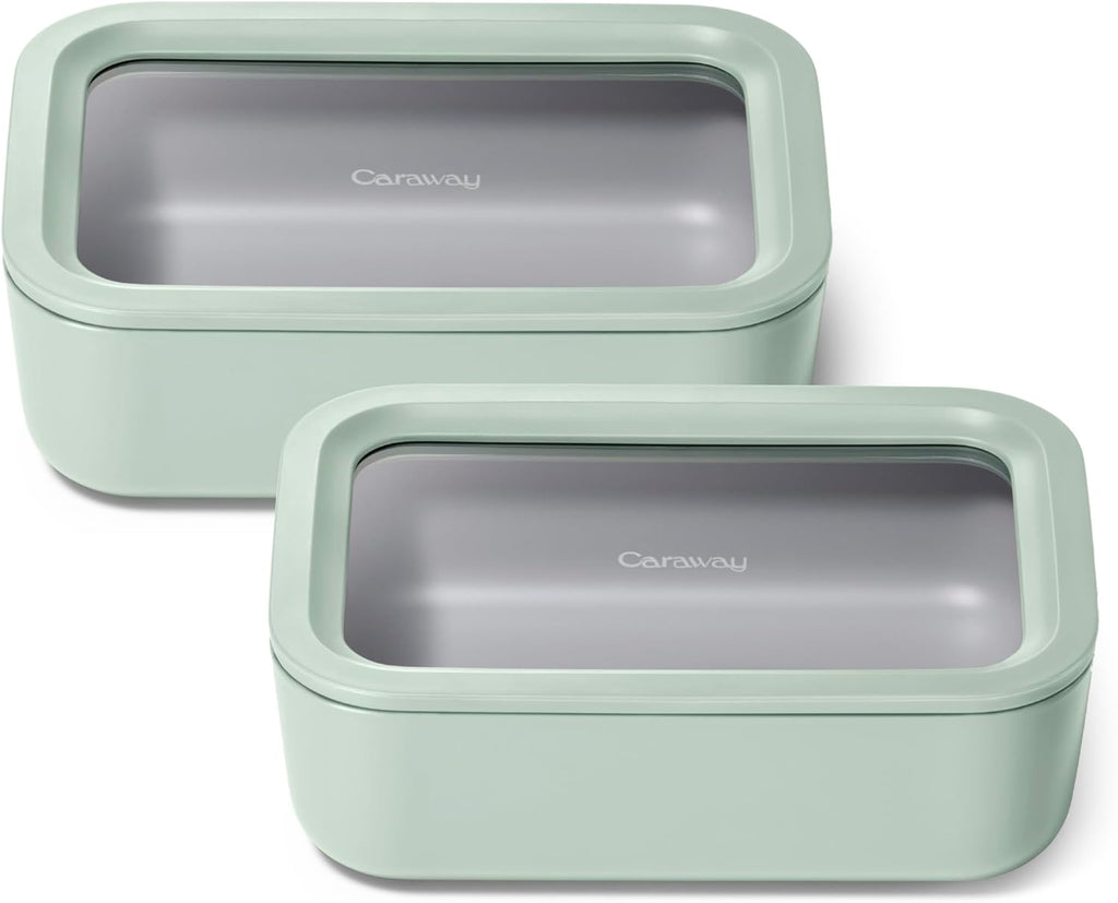 Caraway 2pc Glass Food Storage Set - 6.6 Cup Food Containers (2) - Ceramic Coated - Non Toxic, Non