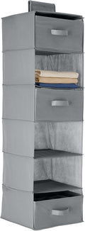 Amazon Basics 6-Tier Hanging Shelf Closet Storage Organizer with Removable Drawers, Grey, 6.9"D x