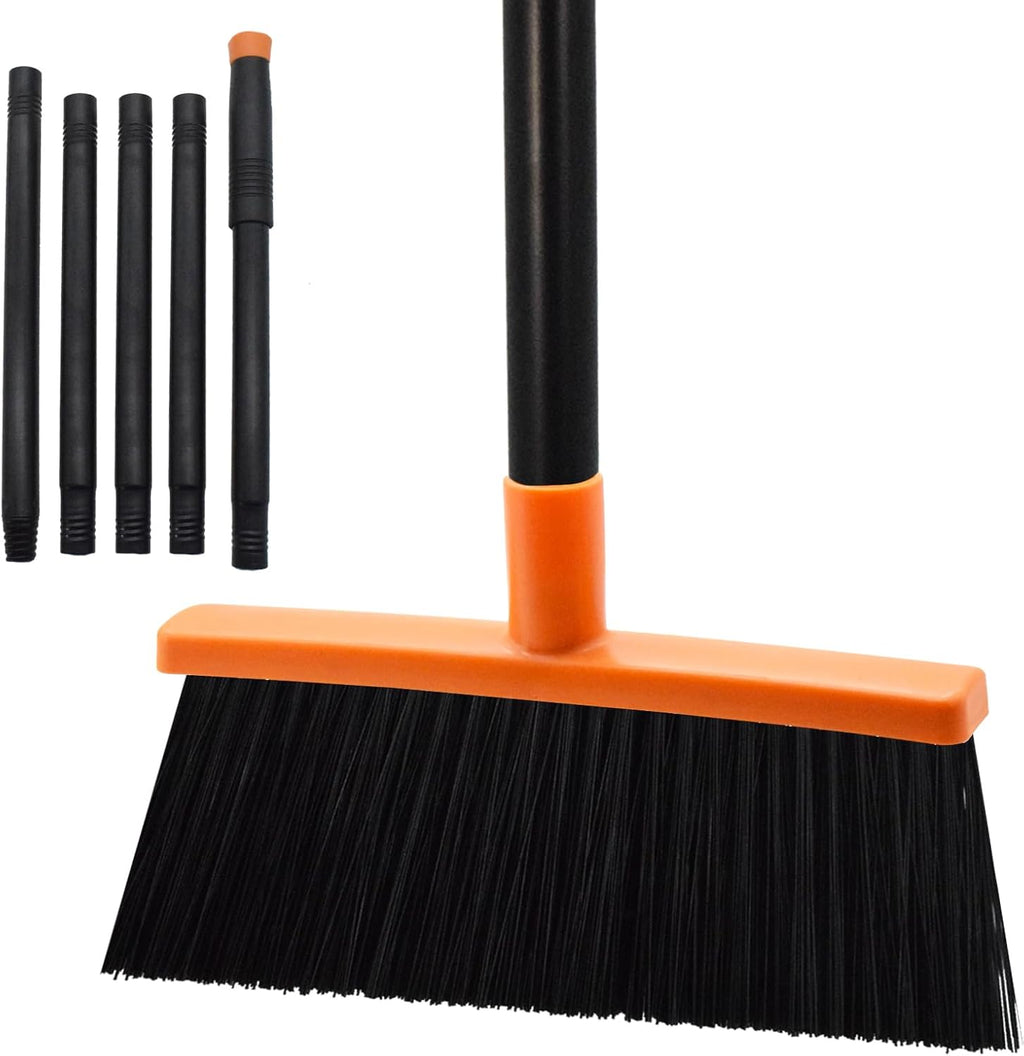 Small Broom Stiff Bristles Brush with Long Handle Indoor or Outdoor Compact Broom for Sweeping