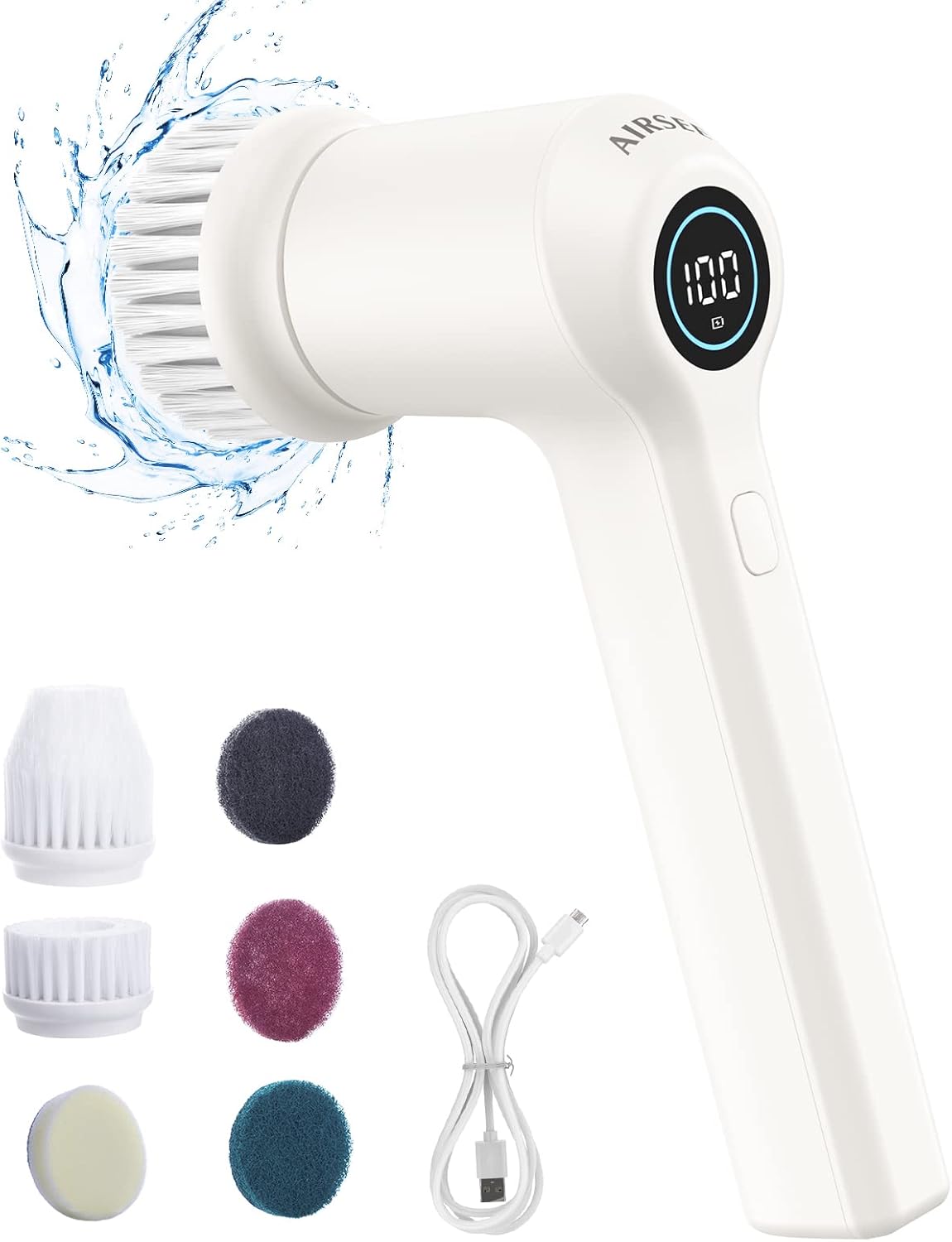 AIRSEE Electric Spin Scrubber, Cordless Power Rotating Brush, 2 Speeds, 6 Replaceable Brush Heads