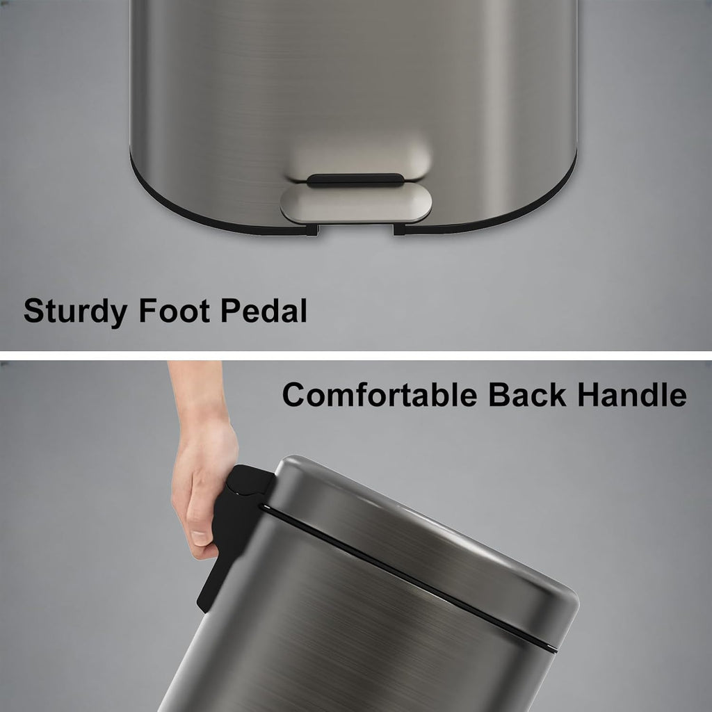 3.2 Gallon Small Bathroom Step Trash Can with Removable Inner Bucket,Round Stainless Steel Garbage