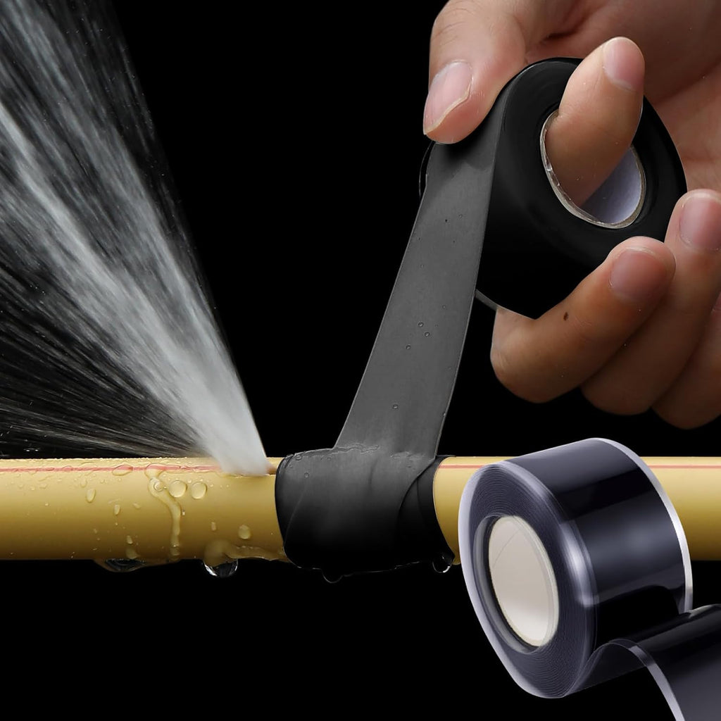 Self Fusing Silicone Tape 2 Rolls 1 in x 10' Black Waterproof Rescue Tape Rubber Leak Silicone