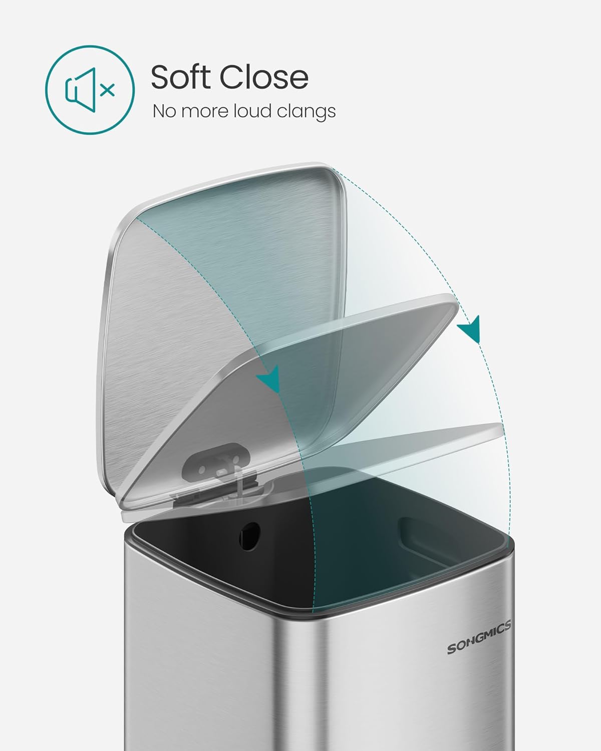SONGMICS Kitchen Trash Can, 8-Gallon (30 L) Trash Bin, Stainless Steel Garbage Can, with Inner