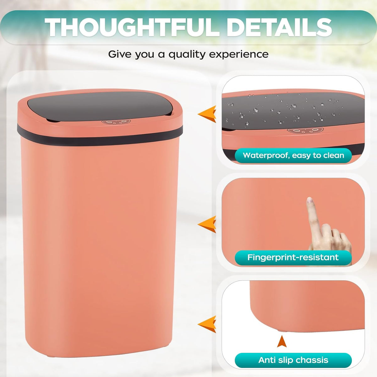 Automatic Motion Sensor Bathroom Trash Can with Lid, 13 Gallon Touchless Trash Bin, Smart Dog Proof