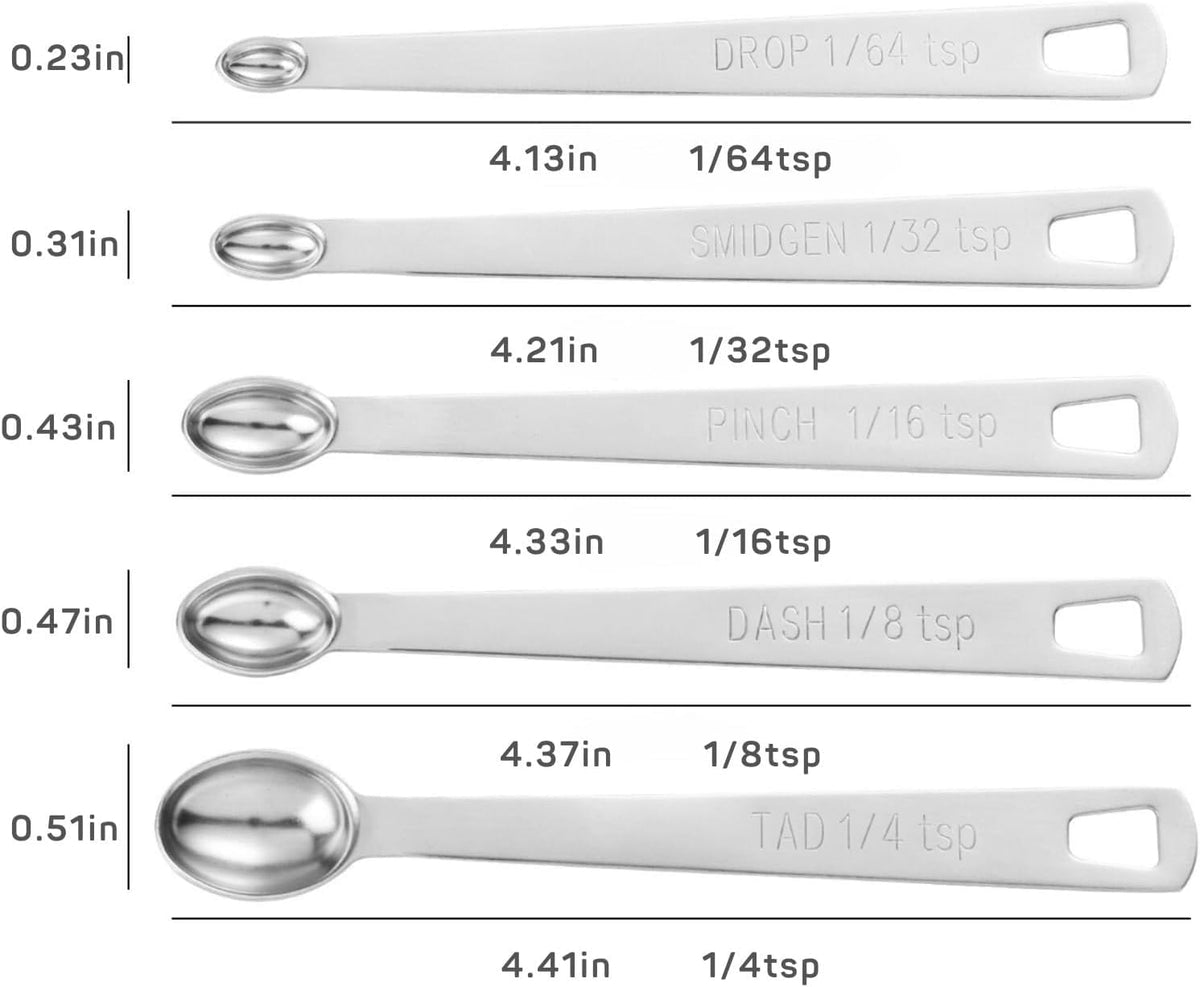2 Pack Teaspoon Measuring Spoons, 1/4 tsp, 1/8 tsp, 1/16 tsp, 1/32 tsp, 1/64 tsp Mini Measuring