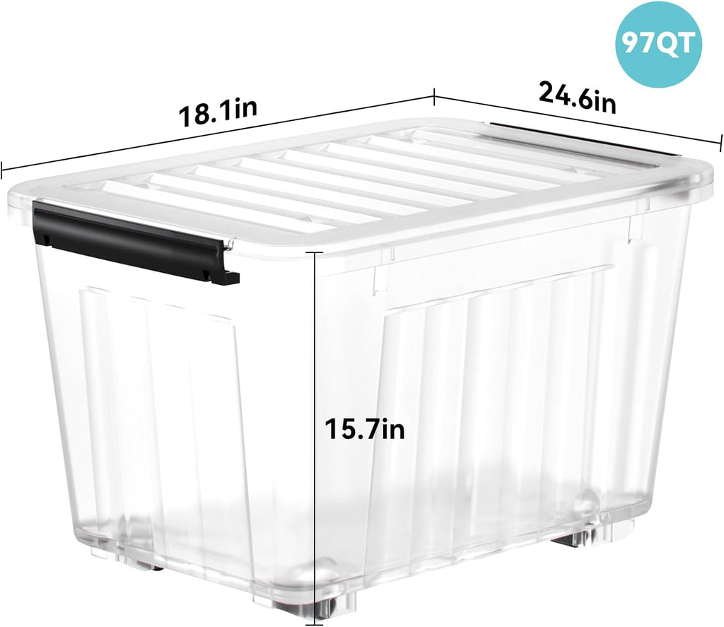 Nazhura 97 Quart Plastic Storage Bin, Stackable and Nestable Storage Boxes with Lids and Secure