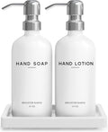 White Glass Soap and Lotion Dispenser Set by Brighter Barns - Bathroom Soap Dispenser Set Tray