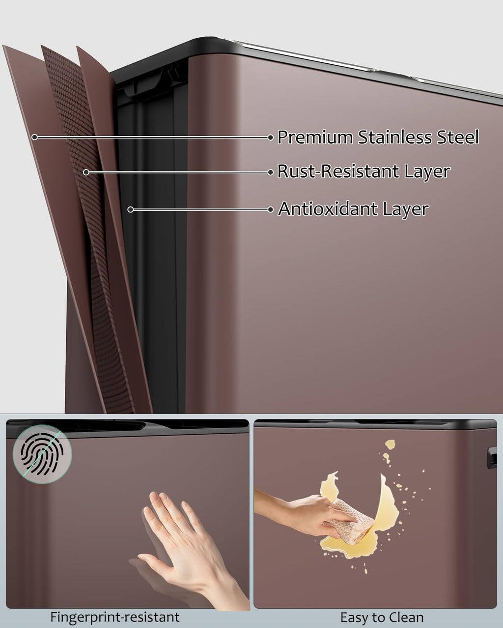 16 Gal (2 x 30 L) Dual Trash Can, Stainless Steel Kitchen Garbage Bin, Recycle Dustbin with Odor