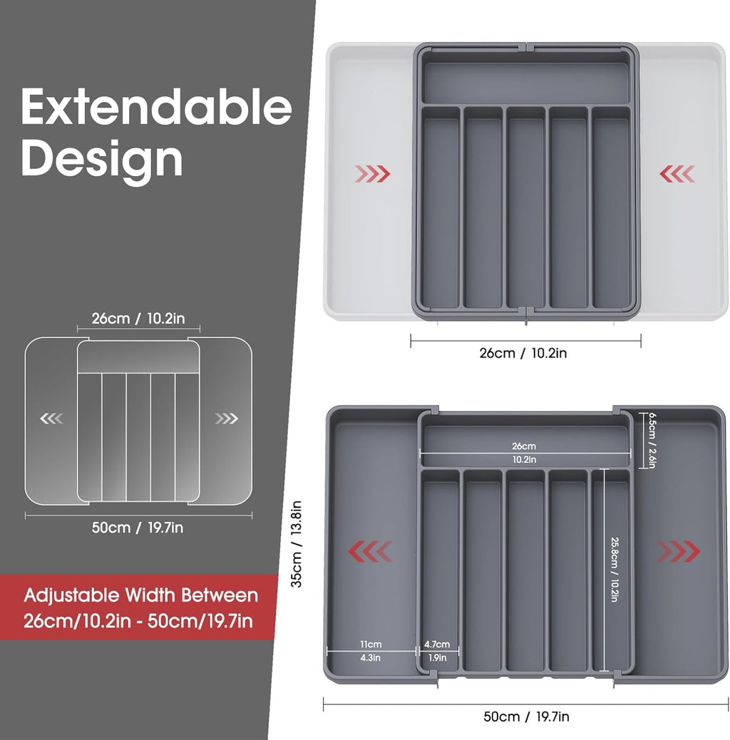 Aujen Silverware Organizer - Expandable Kitchen Drawer Organizer, Adjustable Utensil Organizer