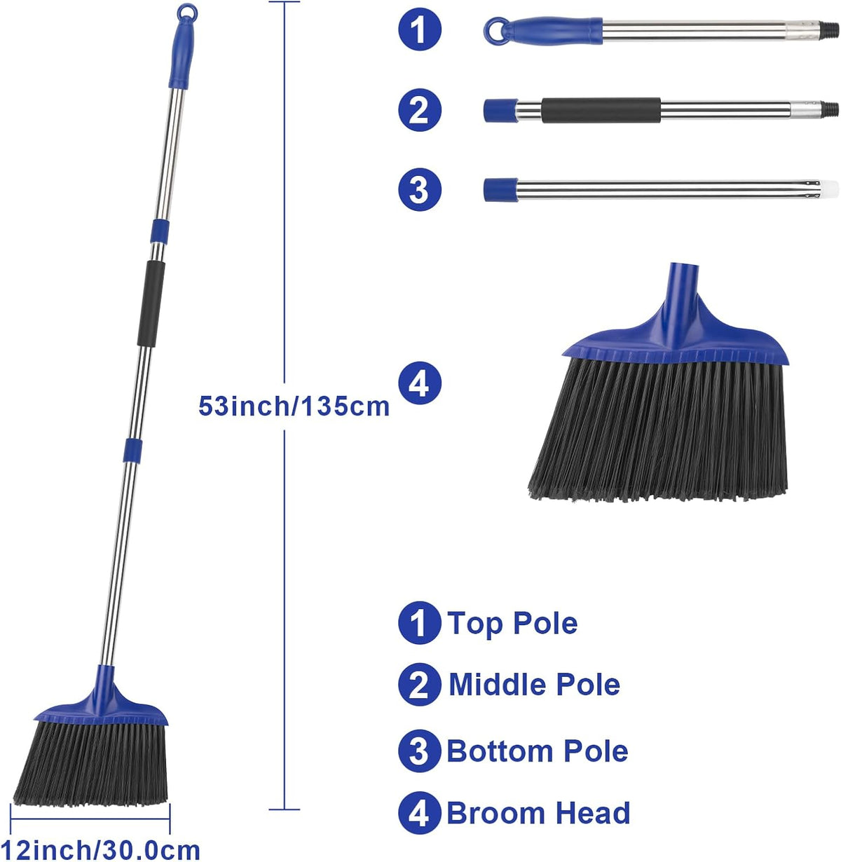 Kefanta 6 Pack Heavy Duty Broom Indoor/Outdoor Commercial Brooms Angle Broom 53 inches for