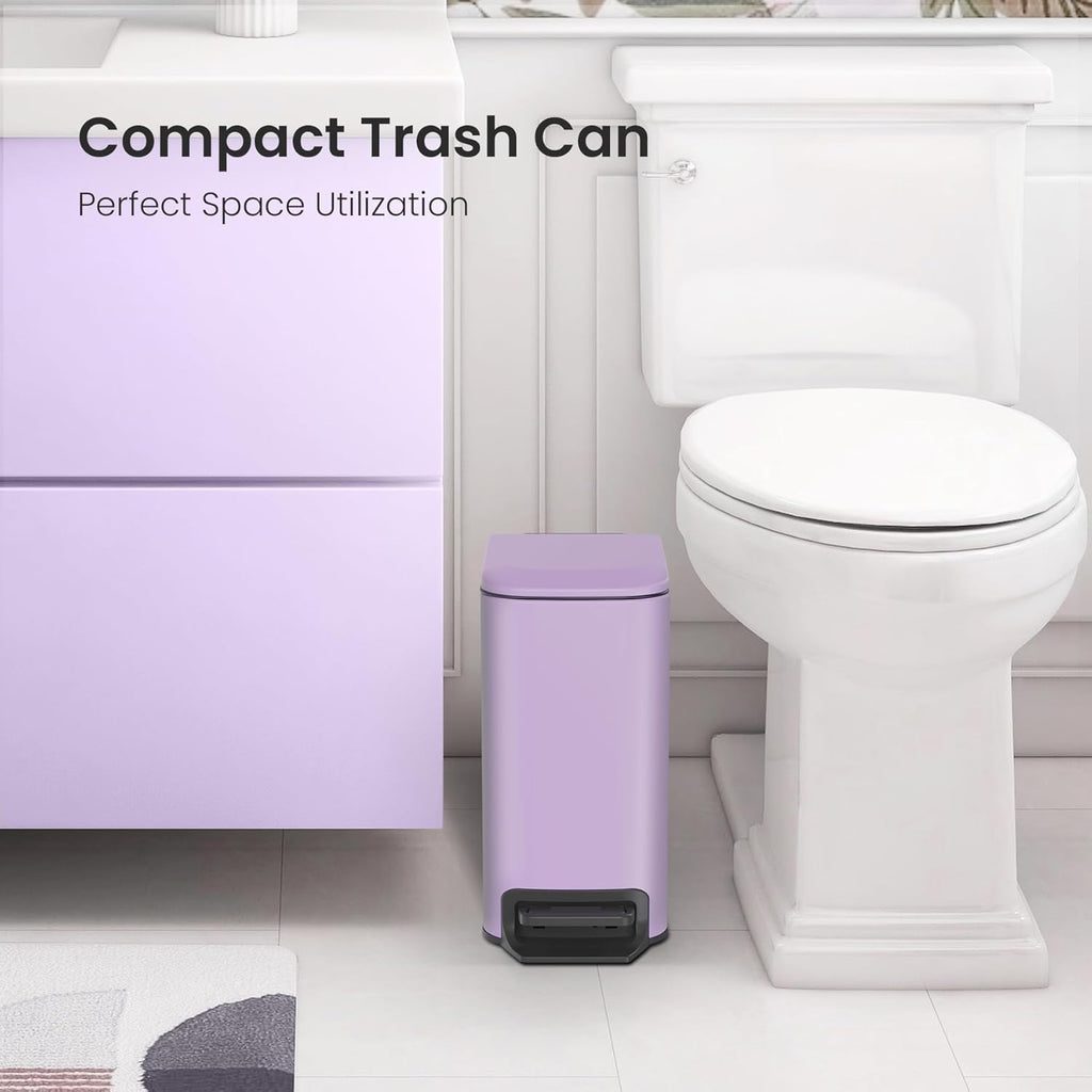 Cesun Small Bathroom Trash Can with Lid Soft Close, Step Pedal, 6 Liter / 1.6 Gallon Stainless