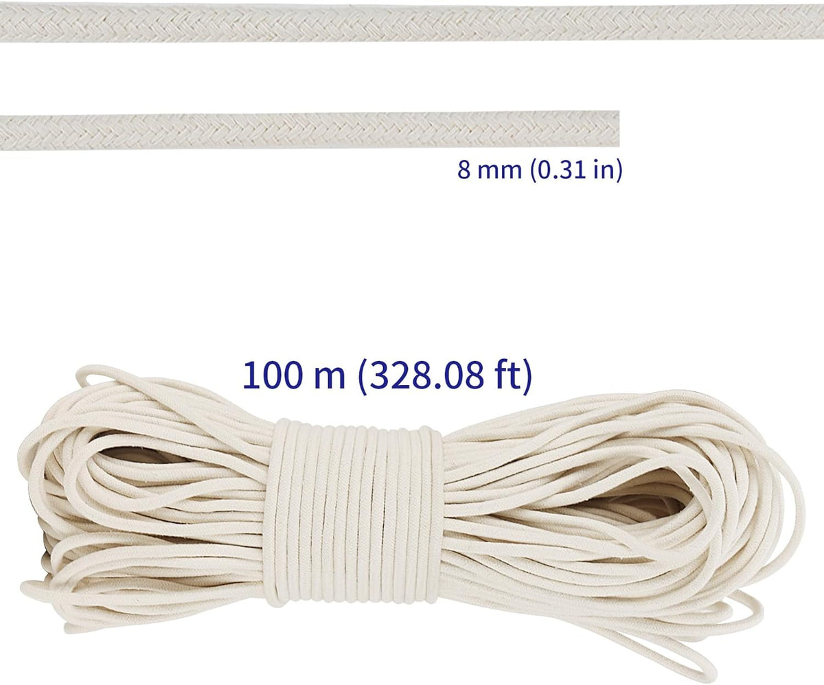 SOUJAP 328 Feet 5/16 Inch Cotton Rope, White Cotton Sash Cord, 8mm Thick Cotton Clothesline Rope