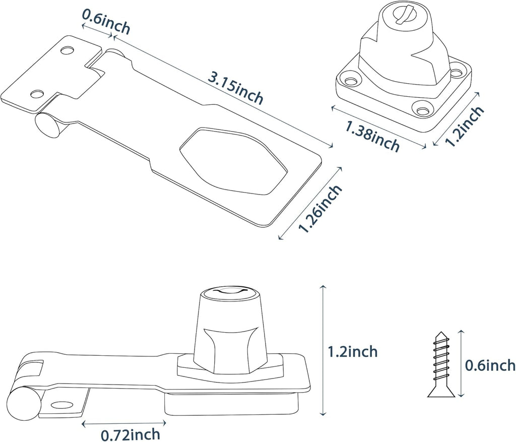 Alise Keyed Hasp Lock,3 Inch Safety Packlock Clasp Hasp Lock Latch with Lock,Door Hinge Lock with