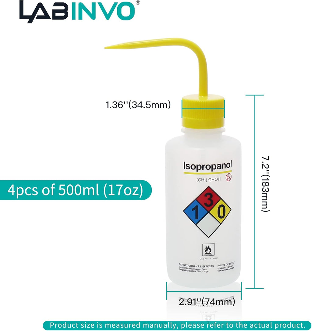 4pcs of Isopropanol Wash Bottles, Vol.500ml (17oz), Narrow Mouth, Self-Venting Safety Wash Bottles