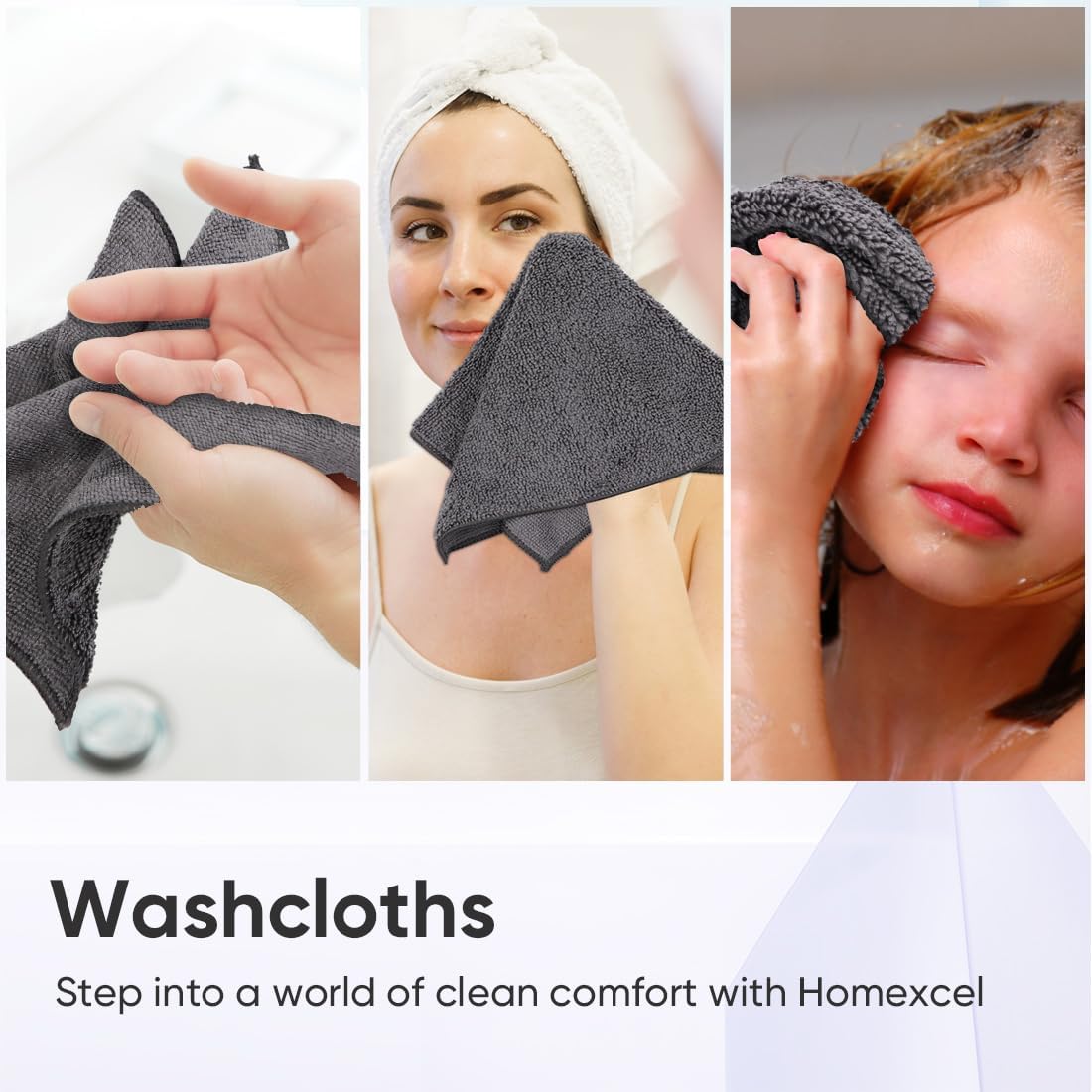 HOMEXCEL Microfiber Washcloths 50 Pack, Highly Absorbent and Soft Face Towel, Multi-Purpose Wash