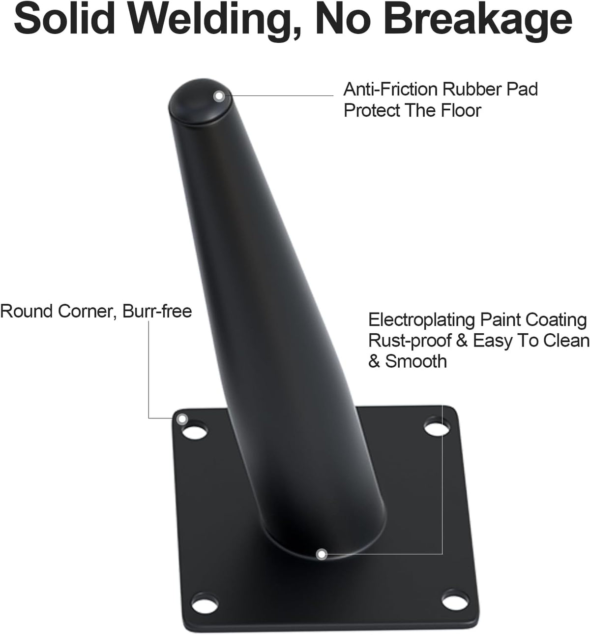 4PCS 6 Inch Matte Black Tapered Angled Legs for Furniture, Metal Mid Century Mordern Feet, Heavy
