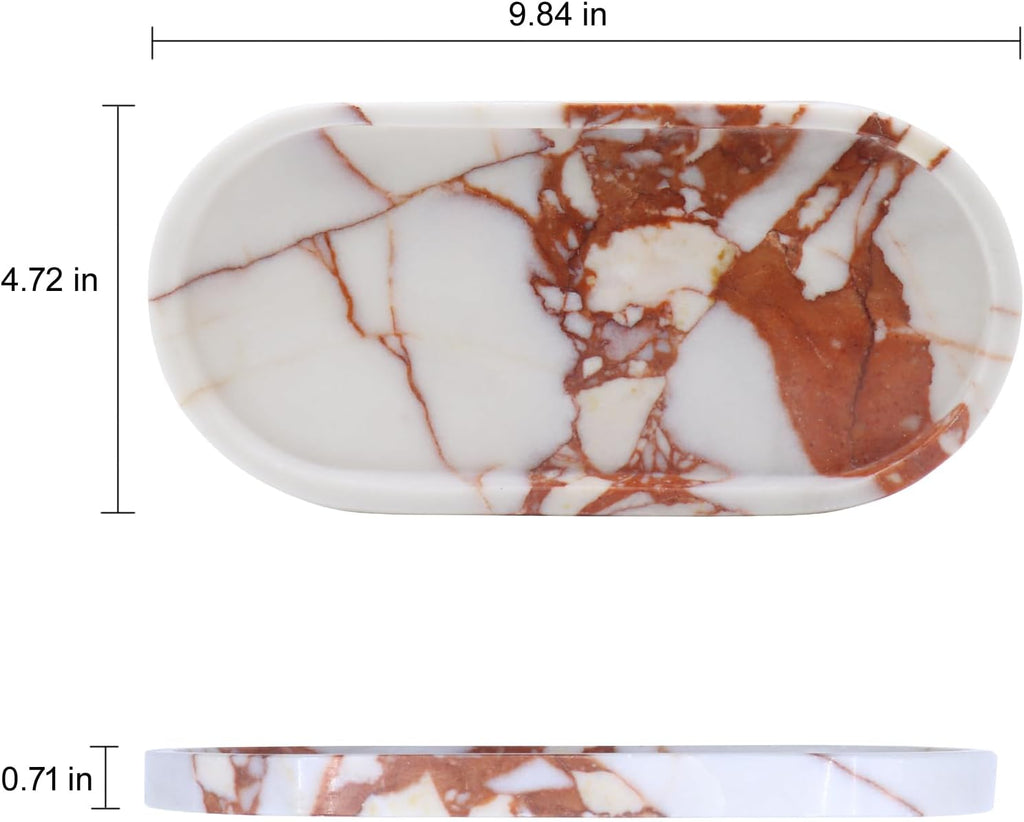 Natural Marble Tray, Oval Vanity Decorative Tray for Bathroom Counter, Countertop Stone Organizer