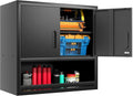Garage Wall Cabinet with Doors and Shelves, Wall Mounted Metal Storage Cabinet with Open Storage