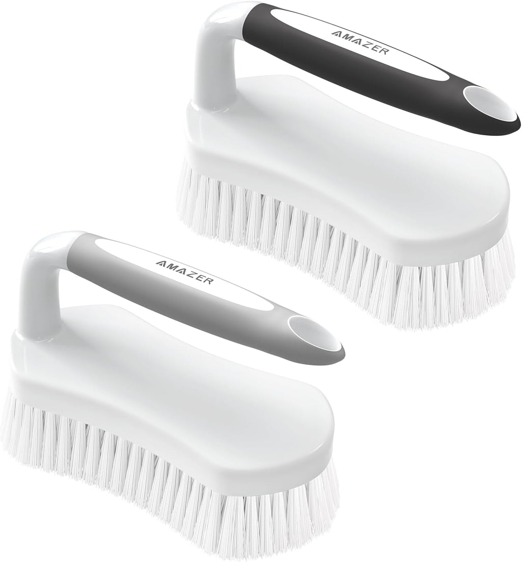 Amazer Scrub Brush for Cleaning Comfort Grip Bathtub Scrubber Stiff Bristles with Handle Heavy Duty