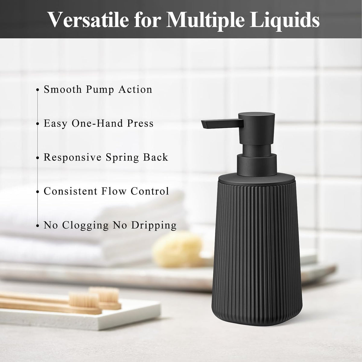 Black Hand Soap Dispenser with No Rust Pump for Bathroom and Kitchen Countertops Refillable Striped