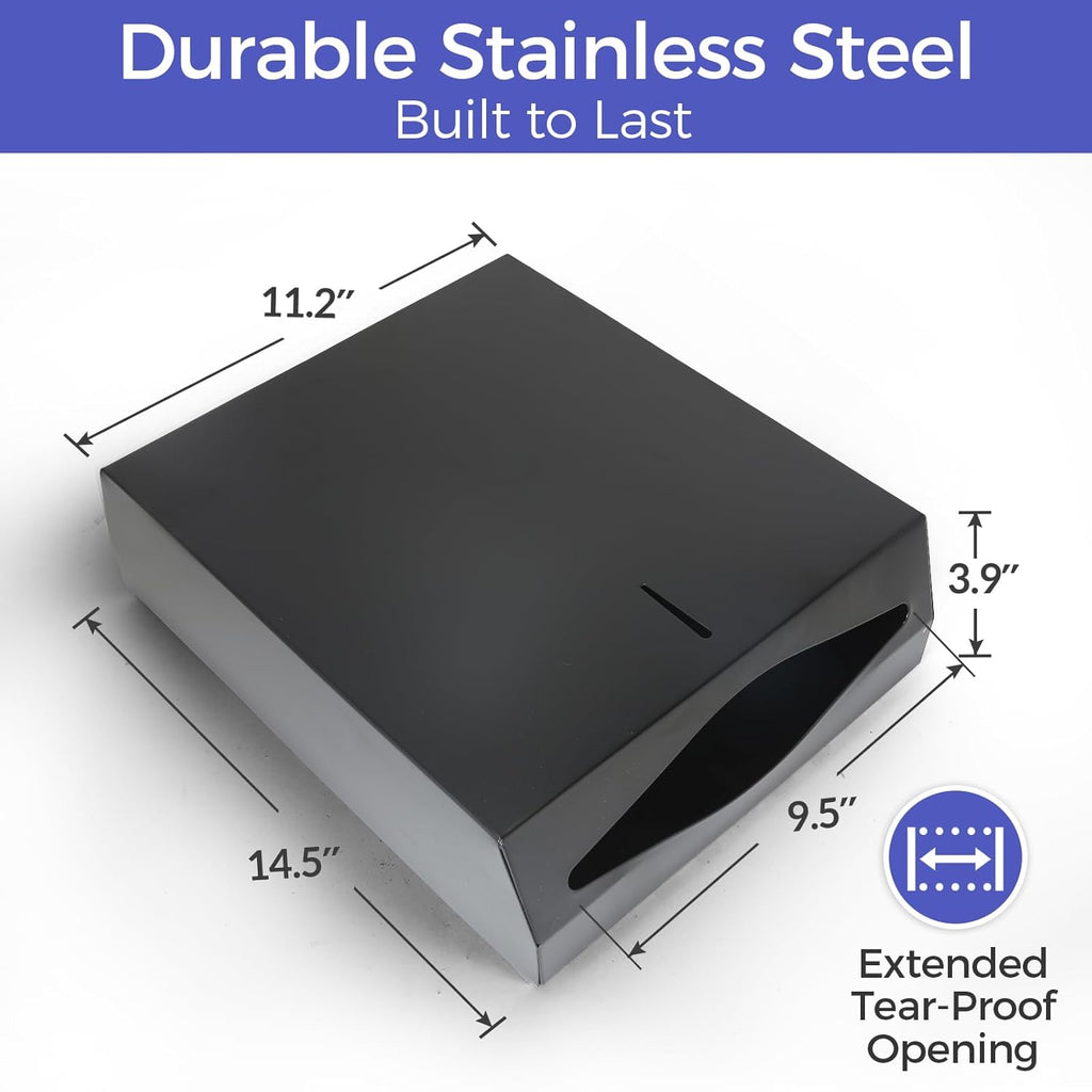 Paper Towel Dispenser Wall Mount, Matte Black Stainless Steel Commercial Paper Towel Holder with