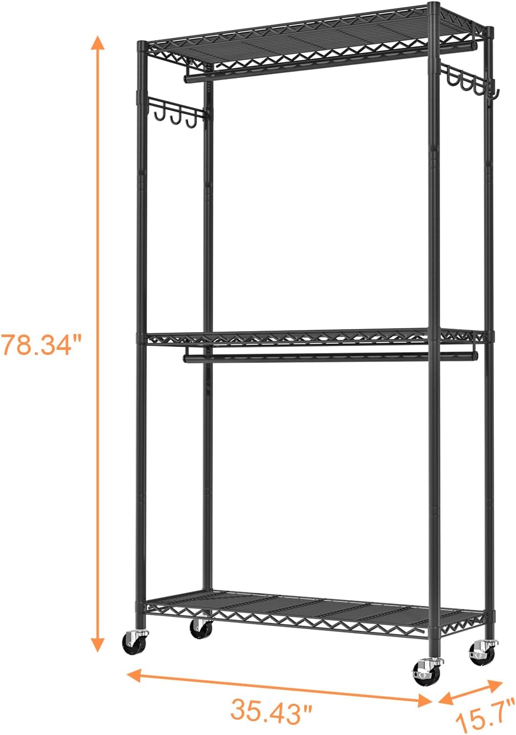 Clothes Rack, Clothing Racks for Hanging Clothes, 3 Tiers Adjustable Garment Rack with Wheels |