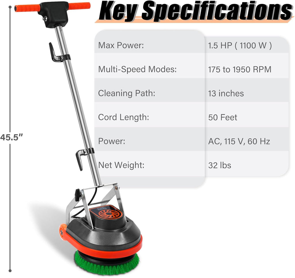 Commercial Floor Scrubber Machine with Brushes and Pads, Heavy Duty Floor Cleaner Polisher and
