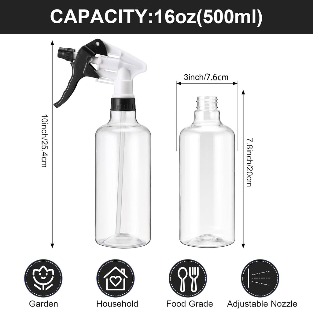 Eccliy 12 Pcs 16 Oz Plastic Spray Bottle, Adjustable Empty Reusable Sprayer for Cleaning, Planting