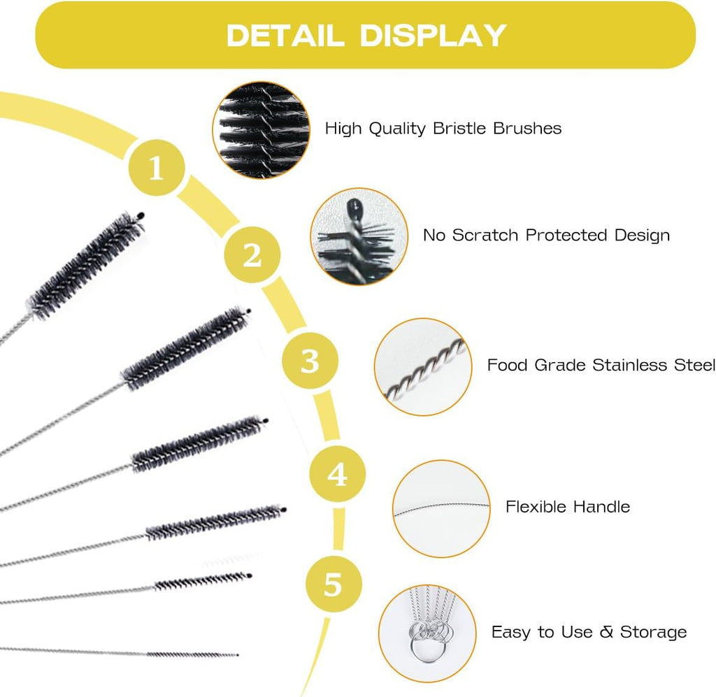 Straw Cleaner Brush Set,6 Piece Long Drinking Straws Cleaning Brush Pipe Tube Tiny Brushes