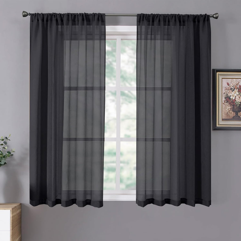 Tollpiz Short Sheer Curtains Living Room Linen Textured Curtain Sheers Light Filtering Voile Rod