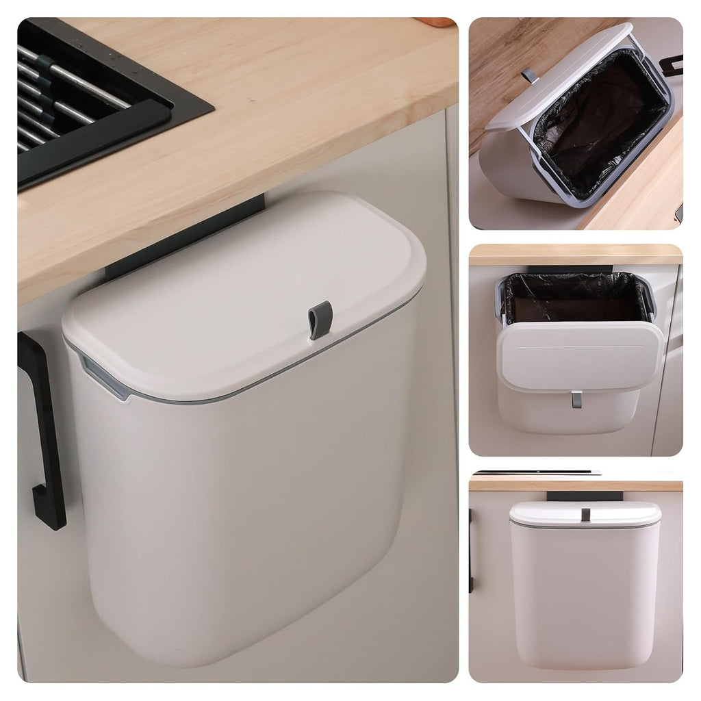 2.4 Gallon Kitchen Compost Bin Hanging Small Trash Can with Lid Under Sink Dual Installation &